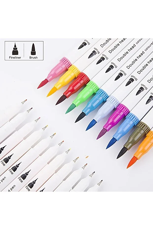 48 Li Çift Uçlu Fırça Ve 0.4 Mm Fine Uçlu Marker Kalem Seti Deri Tarzı Cüzdanlık Kalem Seti Pro